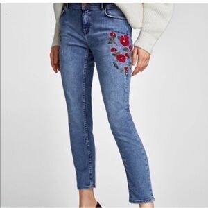 Zara Embroidered Floral Ankle Jeans